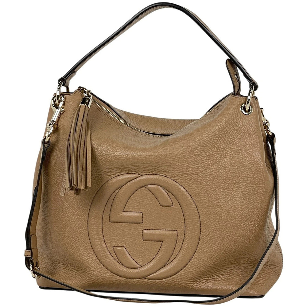 Gucci Soho 2way Shoulder Bag Interlocking G Fringe Leather Beige Cream